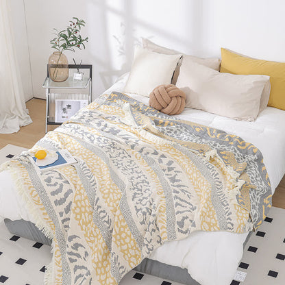 Couette en gaze de coton pur avec pompons et imprimé léopard