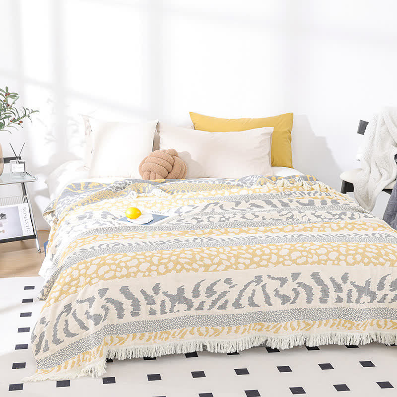 Couette en gaze de coton pur avec pompons et imprimé léopard