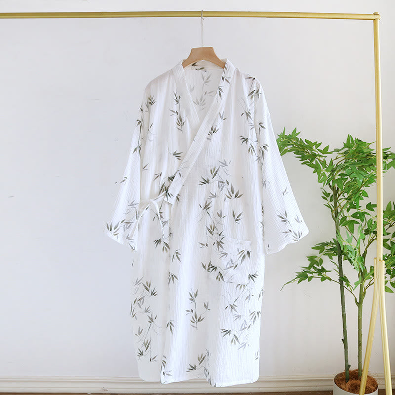 Peignoir confortable en pur coton avec imprimé bambou