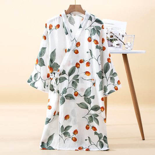 Peignoir en gaze de coton « Tomate cerise rurale »