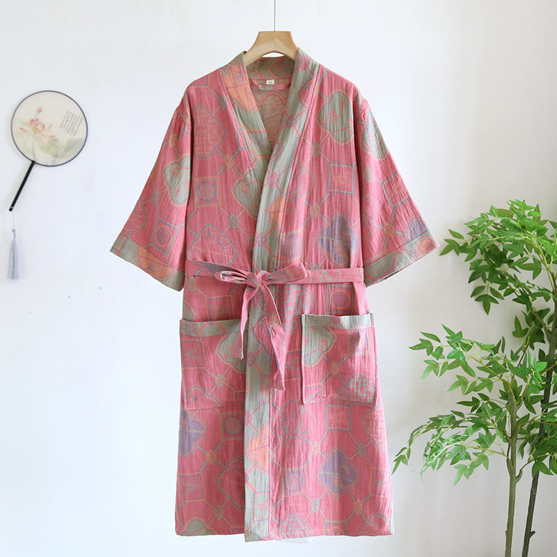 Pyjama peignoir ample en gaze de coton de style rétro