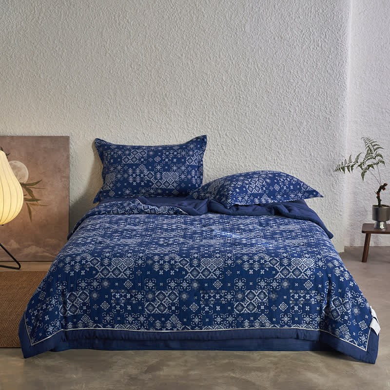 Couette douce en gaze de coton pur au style jacquard rétro