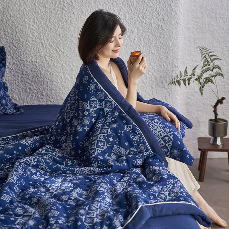 Couette douce en gaze de coton pur au style jacquard rétro