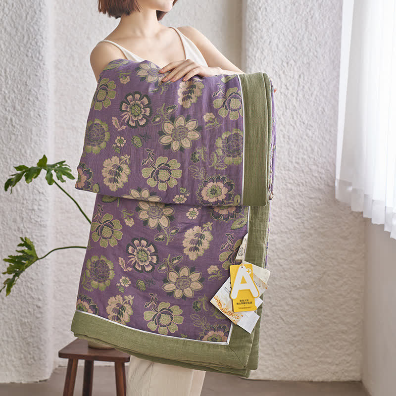 Couette jacquard en gaze de pur coton à motif floral