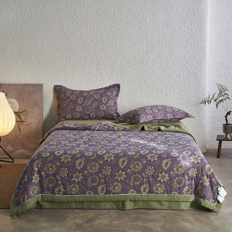 Couette jacquard en gaze de pur coton à motif floral