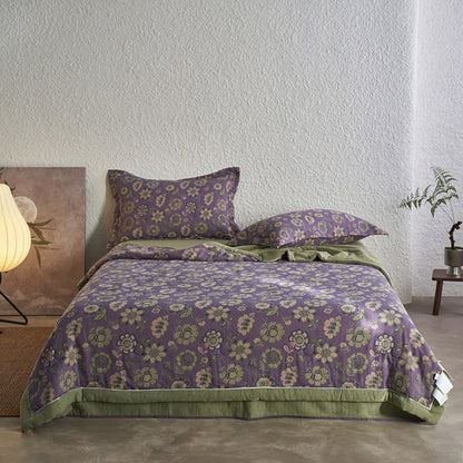 Couette jacquard en gaze de pur coton à motif floral