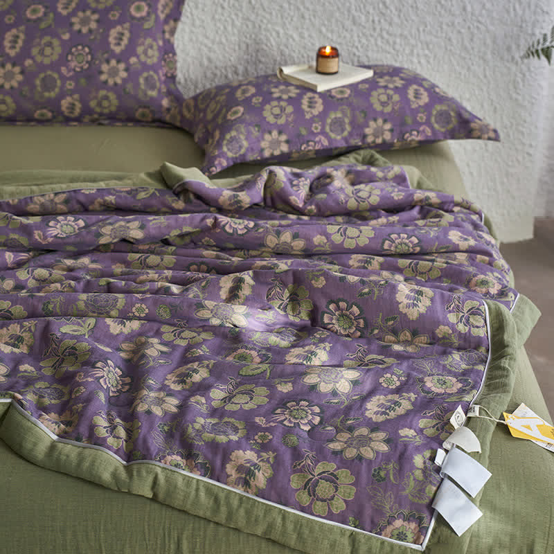 Couette jacquard en gaze de pur coton à motif floral