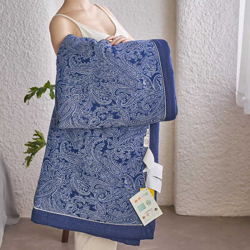 Collection de literie rétro en gaze de coton bleu foncé