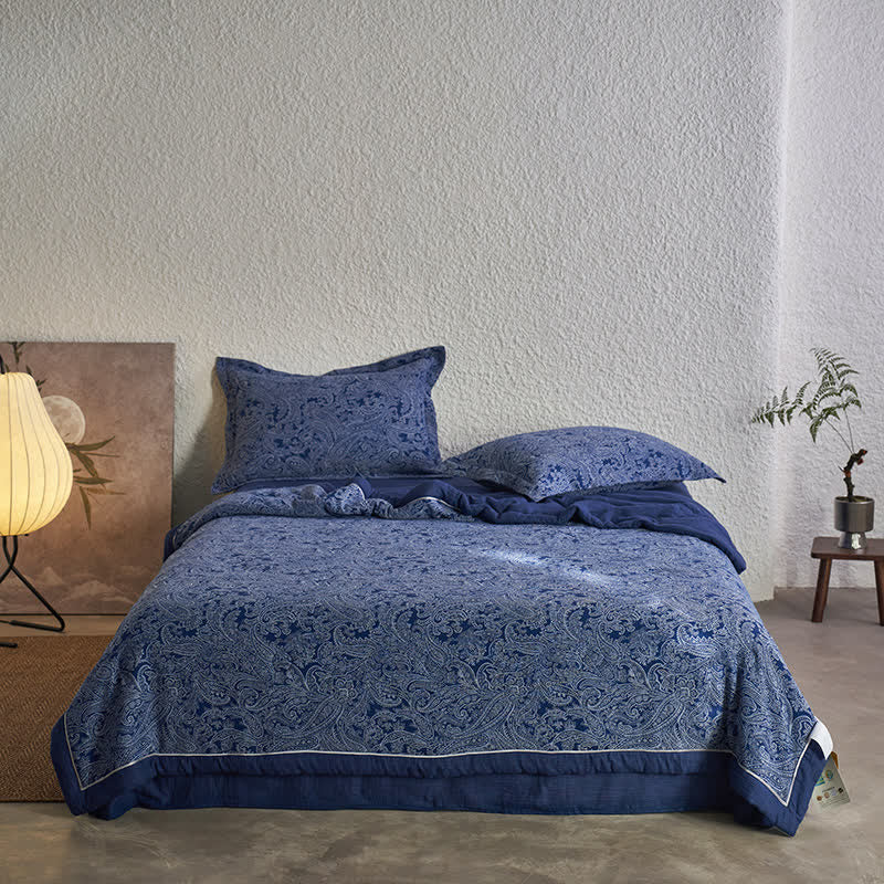Collection de literie rétro en gaze de coton bleu foncé