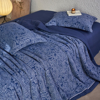 Collection de literie rétro en gaze de coton bleu foncé