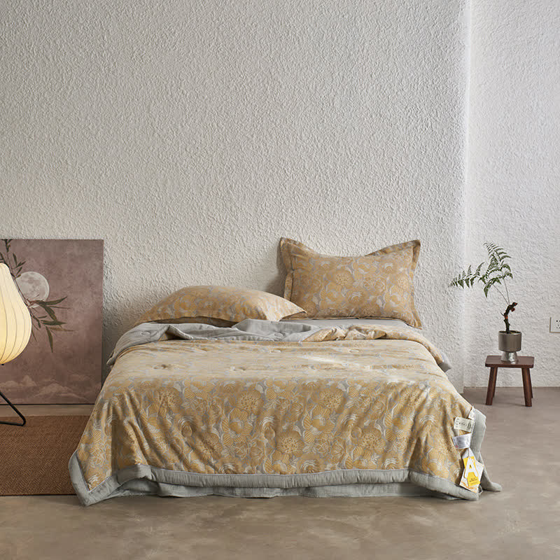 Collection de linge de lit en gaze de coton neutre à motif floral