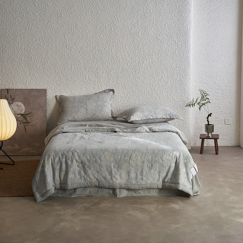 Collection de linge de lit en gaze de coton neutre à motif floral