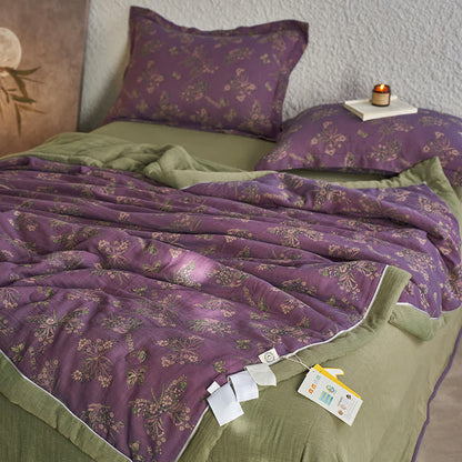 Linge de lit élégant à motif papillon en gaze de coton jacquard