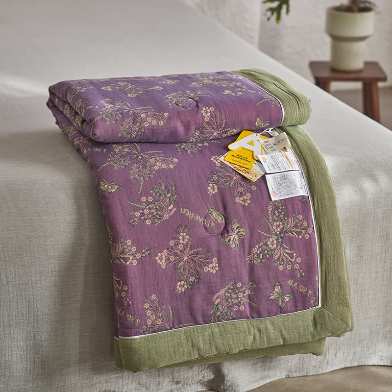Linge de lit élégant à motif papillon en gaze de coton jacquard