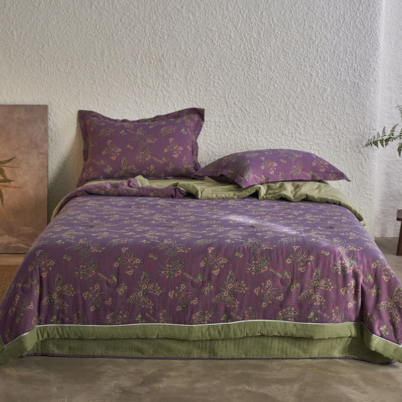 Linge de lit élégant à motif papillon en gaze de coton jacquard