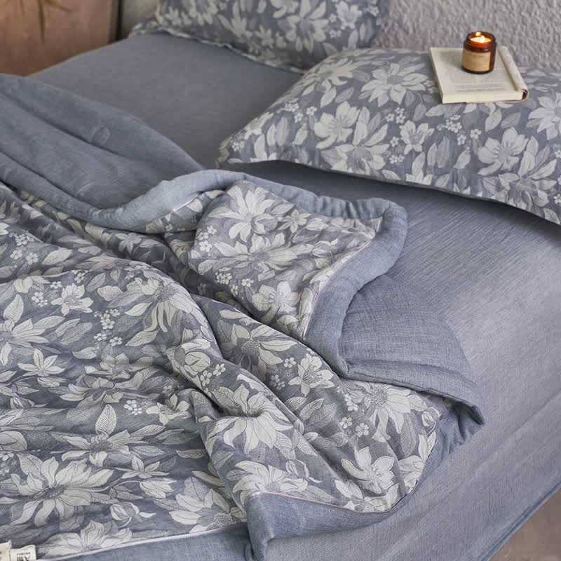 Linge de lit en gaze de coton double épaisseur avec fleurs épanouies