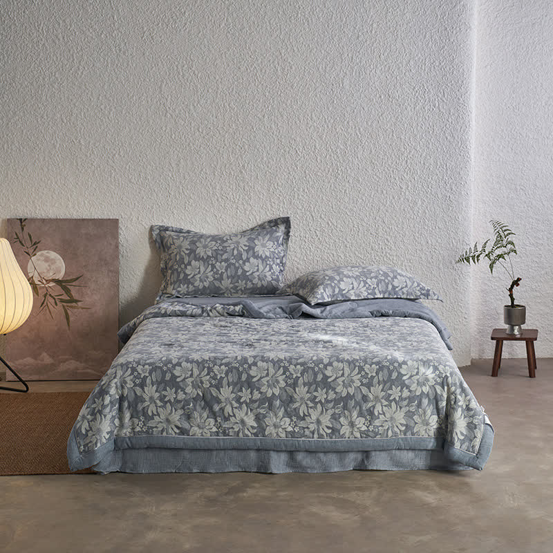 Linge de lit en gaze de coton double épaisseur avec fleurs épanouies