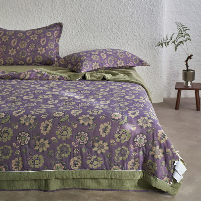Couette jacquard en gaze de pur coton à motif floral