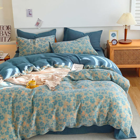 Linge de lit en gaze de coton de style rétro à motif floral
