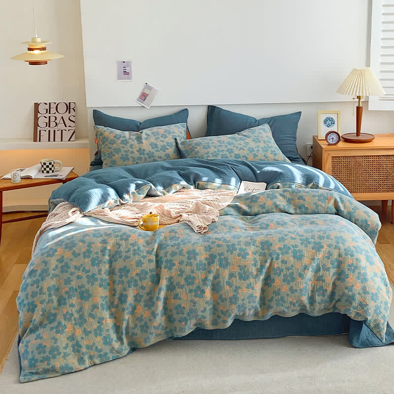 Linge de lit en gaze de coton de style rétro à motif floral