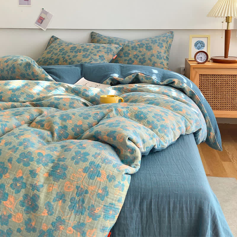Linge de lit en gaze de coton de style rétro à motif floral