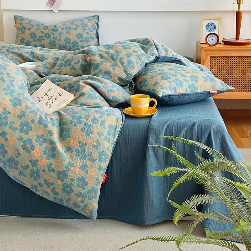 Linge de lit en gaze de coton de style rétro à motif floral