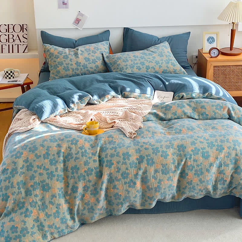 Linge de lit en gaze de coton de style rétro à motif floral