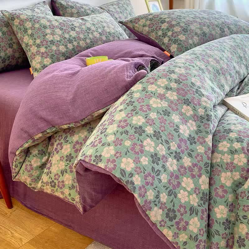 Linge de lit respirant en gaze double couche florale