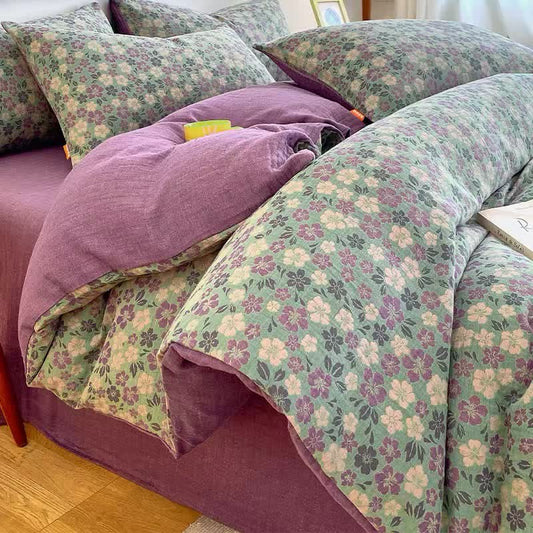 Linge de lit respirant en gaze double couche florale