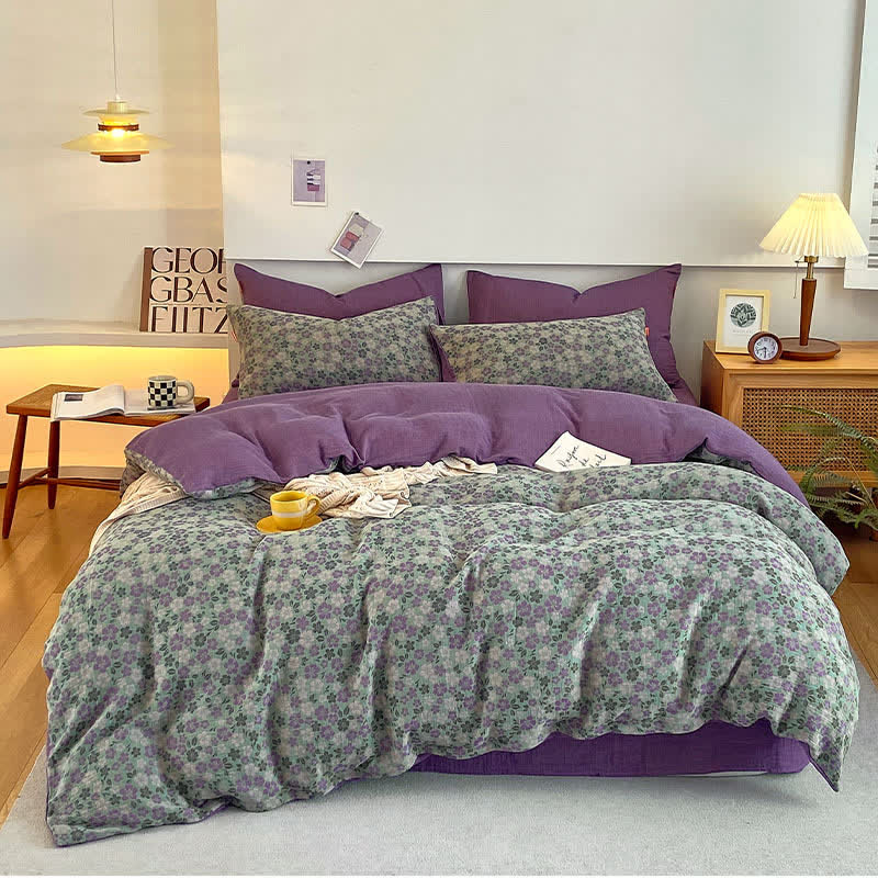 Linge de lit respirant en gaze double couche florale