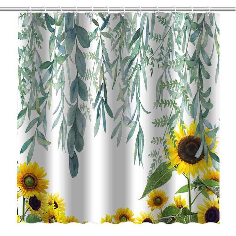 Rideau de douche rustique imperméable avec tournesol et feuille
