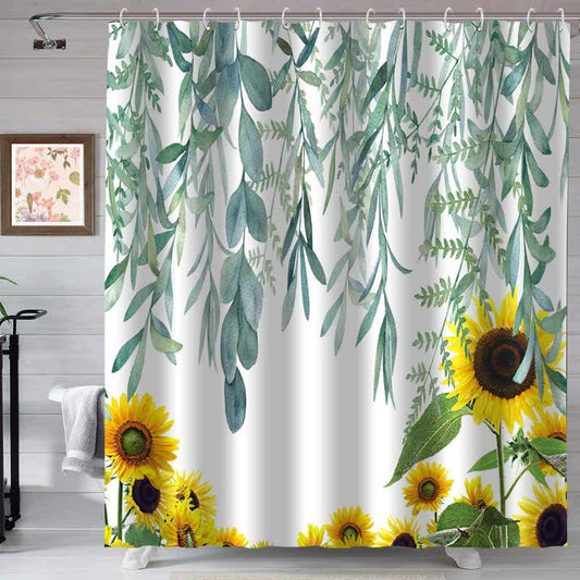 Rideau de douche rustique imperméable avec tournesol et feuille