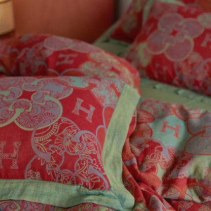 Parure de lit en coton jacquard de style rétro (4 pièces)