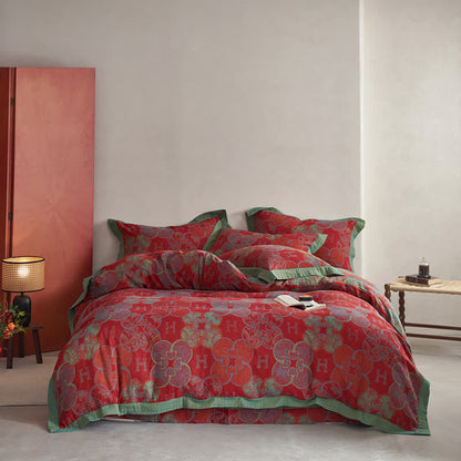Parure de lit en coton jacquard de style rétro (4 pièces)