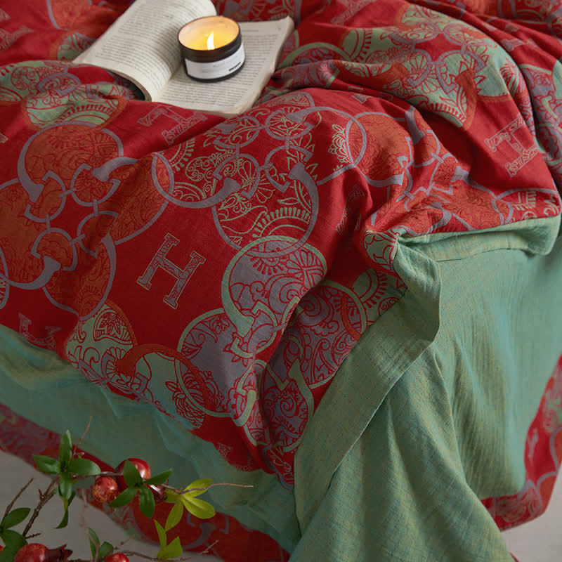 Parure de lit en coton jacquard de style rétro (4 pièces)