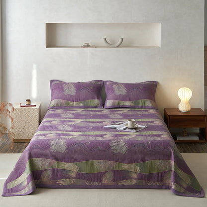 Couette confortable avec gaze double épaisseur et motif de feuilles rétro