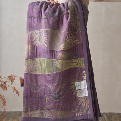 Couette confortable avec gaze double épaisseur et motif de feuilles rétro