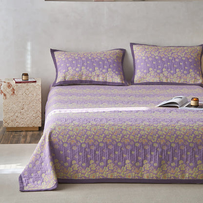 Couette rustique en gaze de coton à motif floral violet