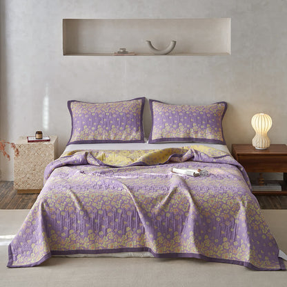 Couette rustique en gaze de coton à motif floral violet