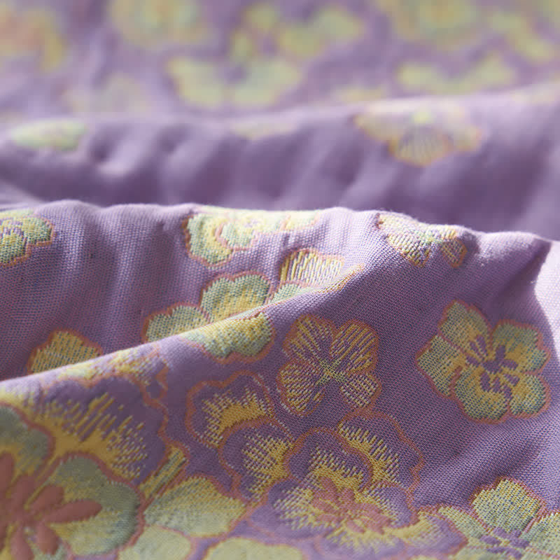Couette rustique en gaze de coton à motif floral violet