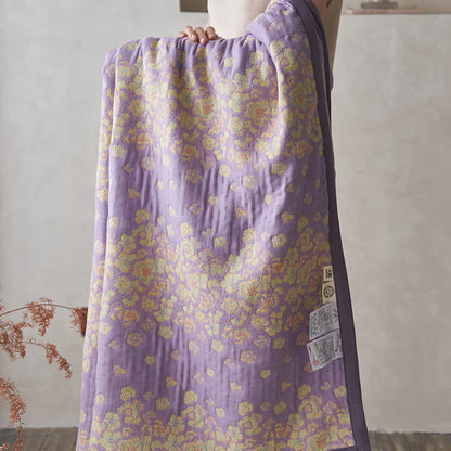 Couette rustique en gaze de coton à motif floral violet