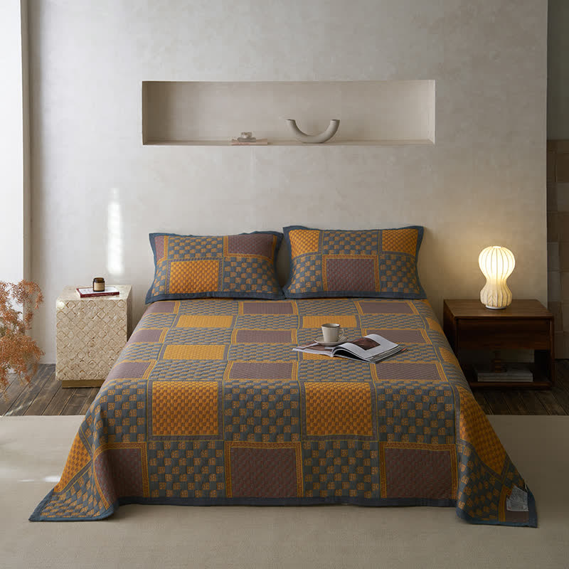 Couette en gaze de coton respirante avec imprimé carré rétro