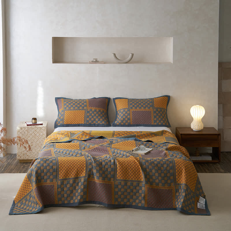 Couette en gaze de coton respirante avec imprimé carré rétro