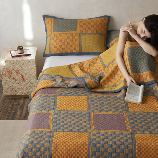 Couette en gaze de coton respirante avec imprimé carré rétro