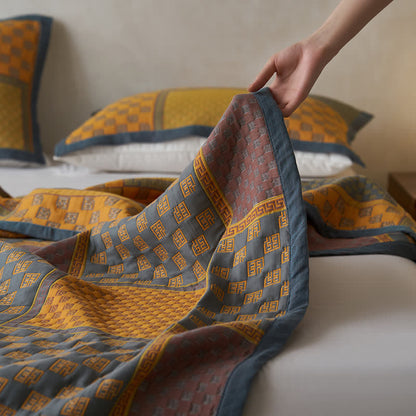 Couette en gaze de coton respirante avec imprimé carré rétro