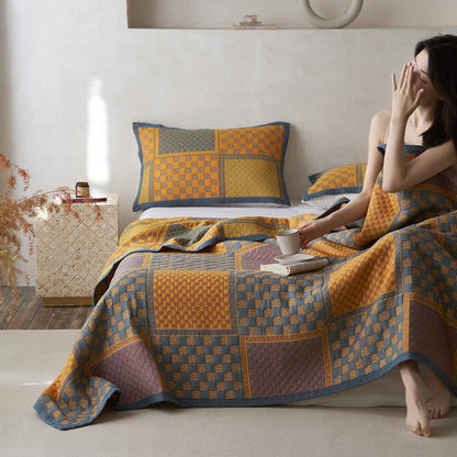 Couette en gaze de coton respirante avec imprimé carré rétro