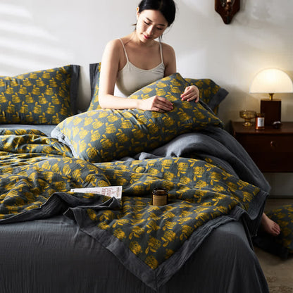 Linge de lit respirant en gaze de coton lapin jacquard