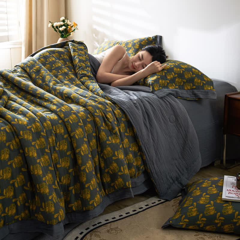 Linge de lit respirant en gaze de coton lapin jacquard