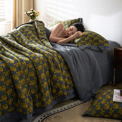 Linge de lit respirant en gaze de coton lapin jacquard