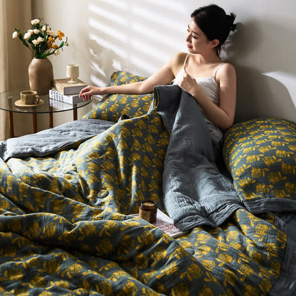 Linge de lit respirant en gaze de coton lapin jacquard